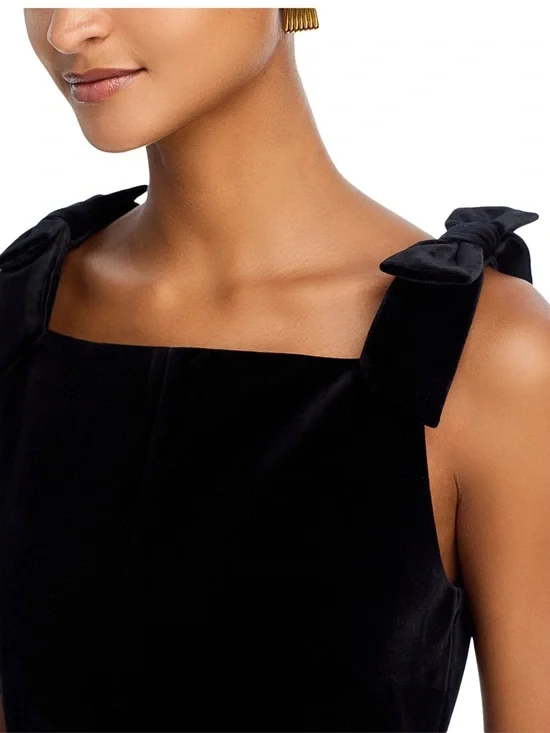 AQUA Velvet Mini Dress with Bow Shoulder Straps - Picture 3 of 8